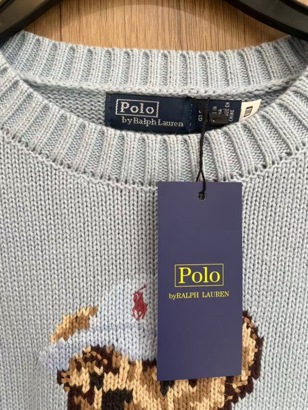 Polo Ralph Lauren Bear Crewneck Knit Sweater Light Blue Unisex - Picture 6 of 7
